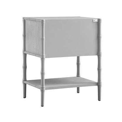 Table de chevet 2 tiroirs Elstowe en imitation bambou, gris chaud