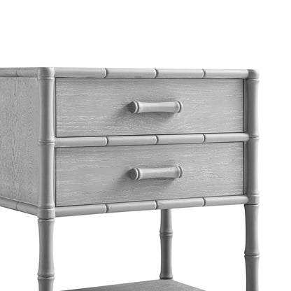 Table de chevet 2 tiroirs Elstowe en imitation bambou, gris chaud