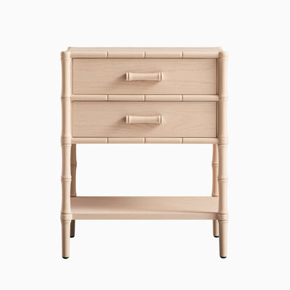 Table de chevet 2 tiroirs Elstowe en imitation bambou, rose nude