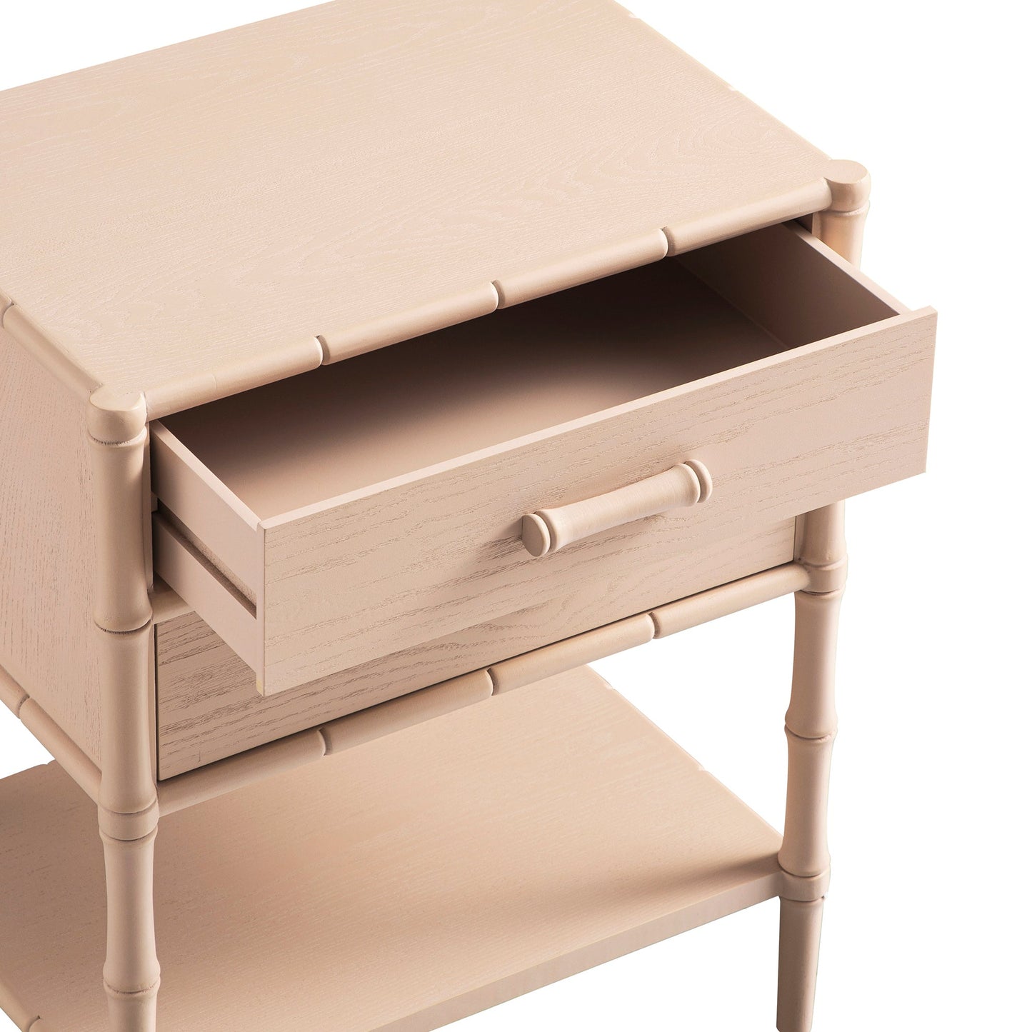 Table de chevet 2 tiroirs Elstowe en imitation bambou, rose nude
