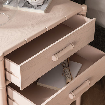 Table de chevet 2 tiroirs Elstowe en imitation bambou, rose nude