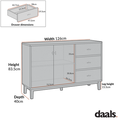 Buffet sculpté Bianca Chip, 2 portes et 3 tiroirs, beige sable et ivoire