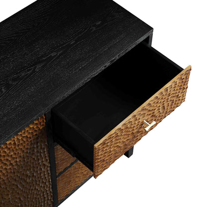 Buffet sculpté Bianca Chip à 2 portes et 3 tiroirs, bronze antique et noir