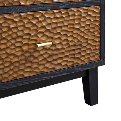 Buffet sculpté Bianca Chip à 2 portes et 3 tiroirs, bronze antique et noir