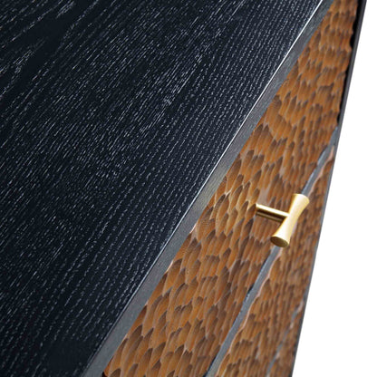 Buffet sculpté Bianca Chip à 2 portes et 3 tiroirs, bronze antique et noir