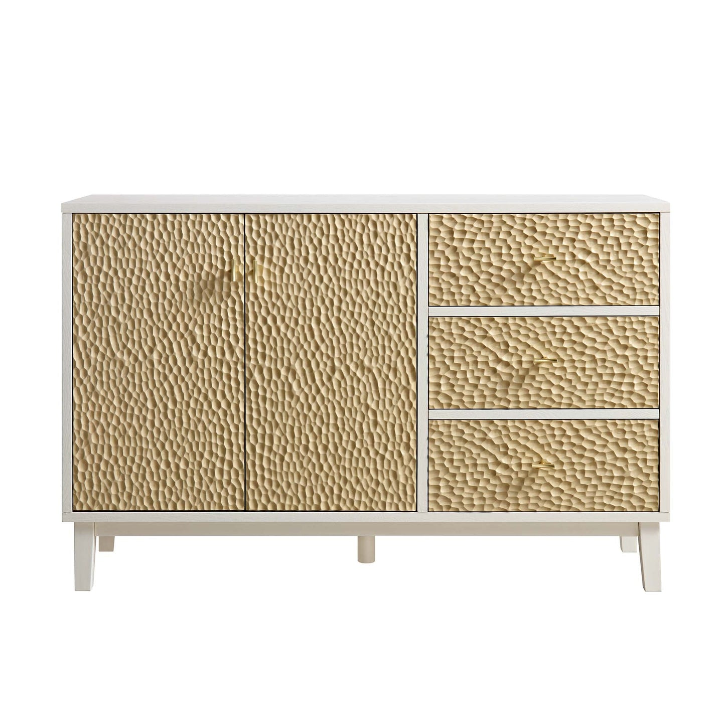 Buffet sculpté Bianca Chip, 2 portes et 3 tiroirs, beige sable et ivoire
