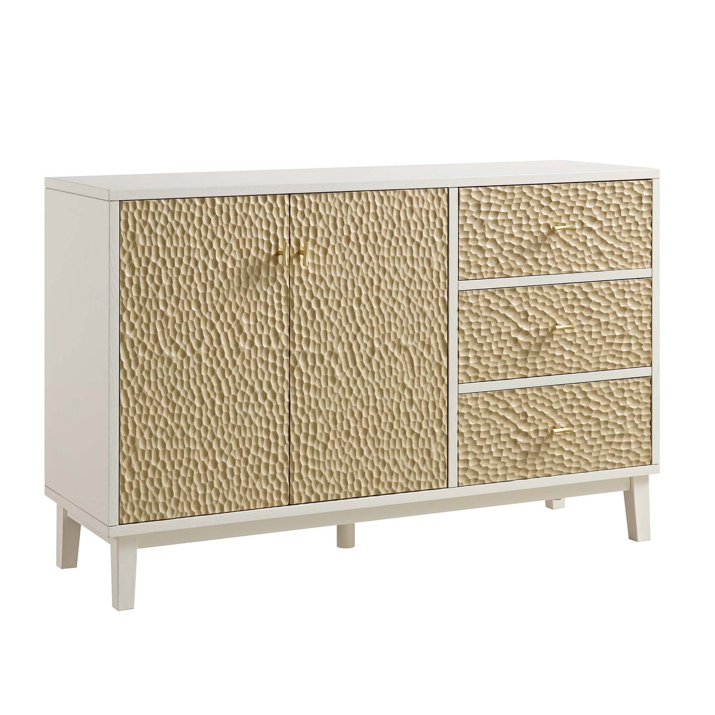 Buffet sculpté Bianca Chip, 2 portes et 3 tiroirs, beige sable et ivoire