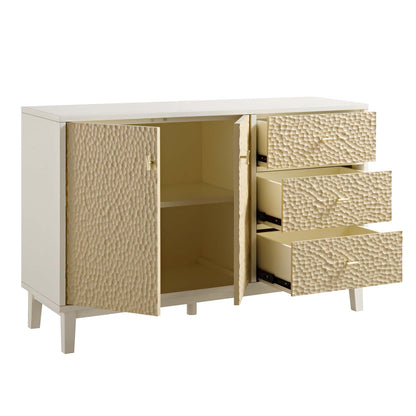 Buffet sculpté Bianca Chip, 2 portes et 3 tiroirs, beige sable et ivoire