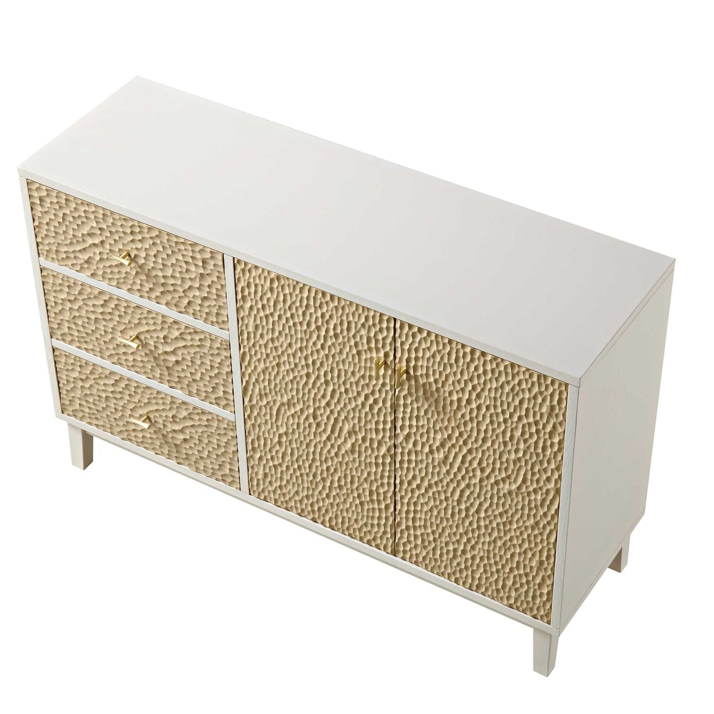 Buffet sculpté Bianca Chip, 2 portes et 3 tiroirs, beige sable et ivoire