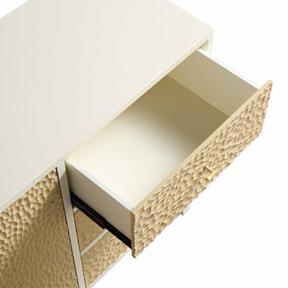 Buffet sculpté Bianca Chip, 2 portes et 3 tiroirs, beige sable et ivoire