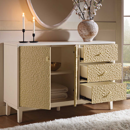 Buffet sculpté Bianca Chip, 2 portes et 3 tiroirs, beige sable et ivoire