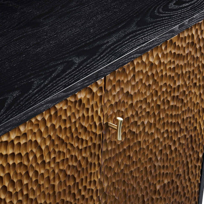 Buffet 3 portes sculpté Bianca Chip, bronze antique et noir