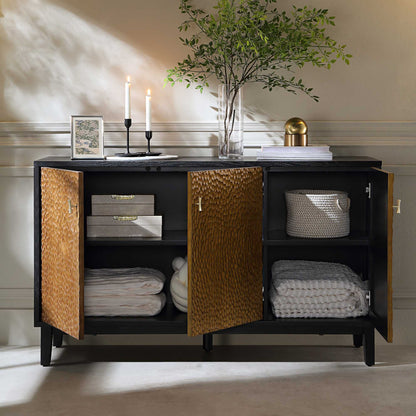 Buffet 3 portes sculpté Bianca Chip, bronze antique et noir