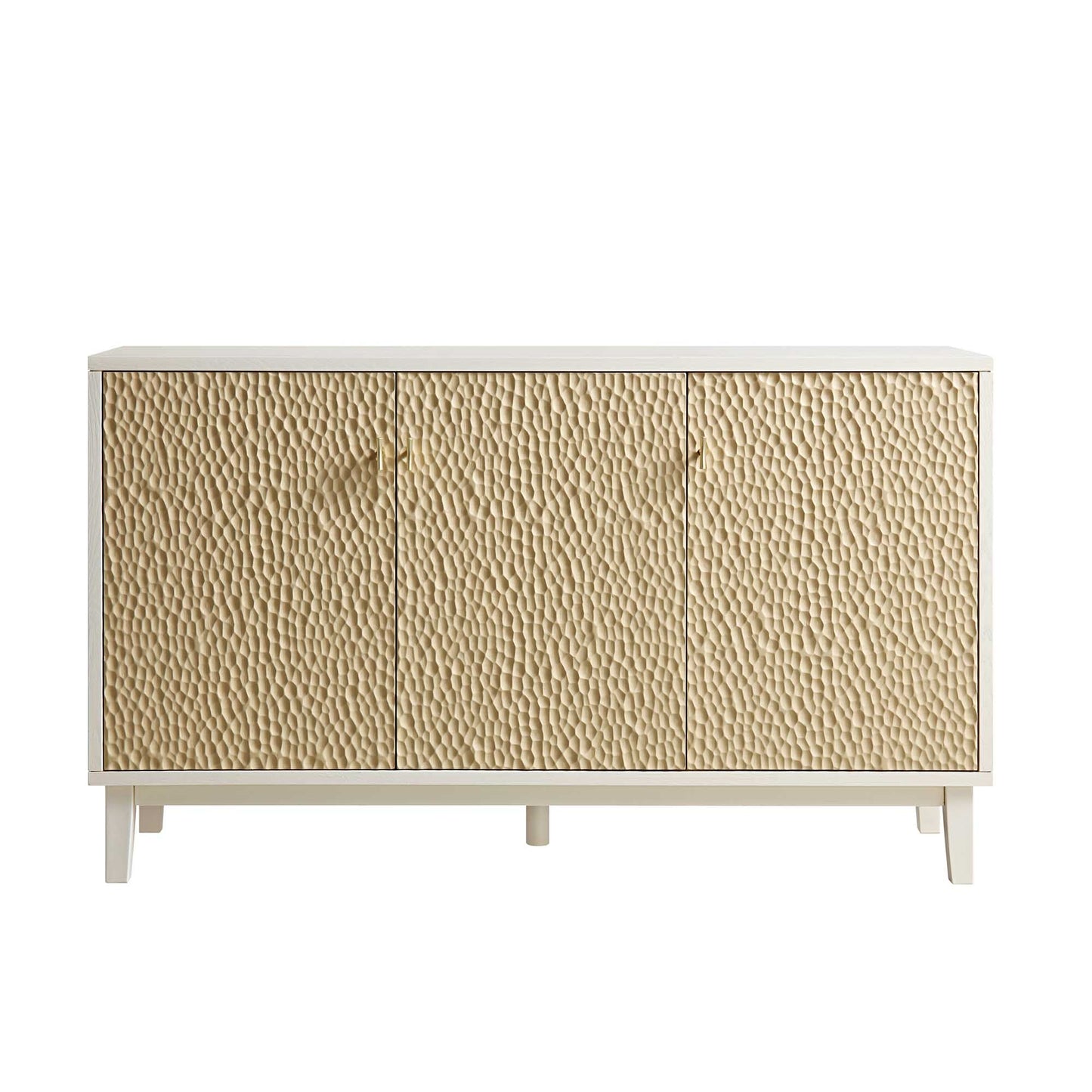 Buffet 3 portes sculpté Bianca Chip, beige sable et ivoire