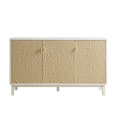 Buffet 3 portes sculpté Bianca Chip, beige sable et ivoire