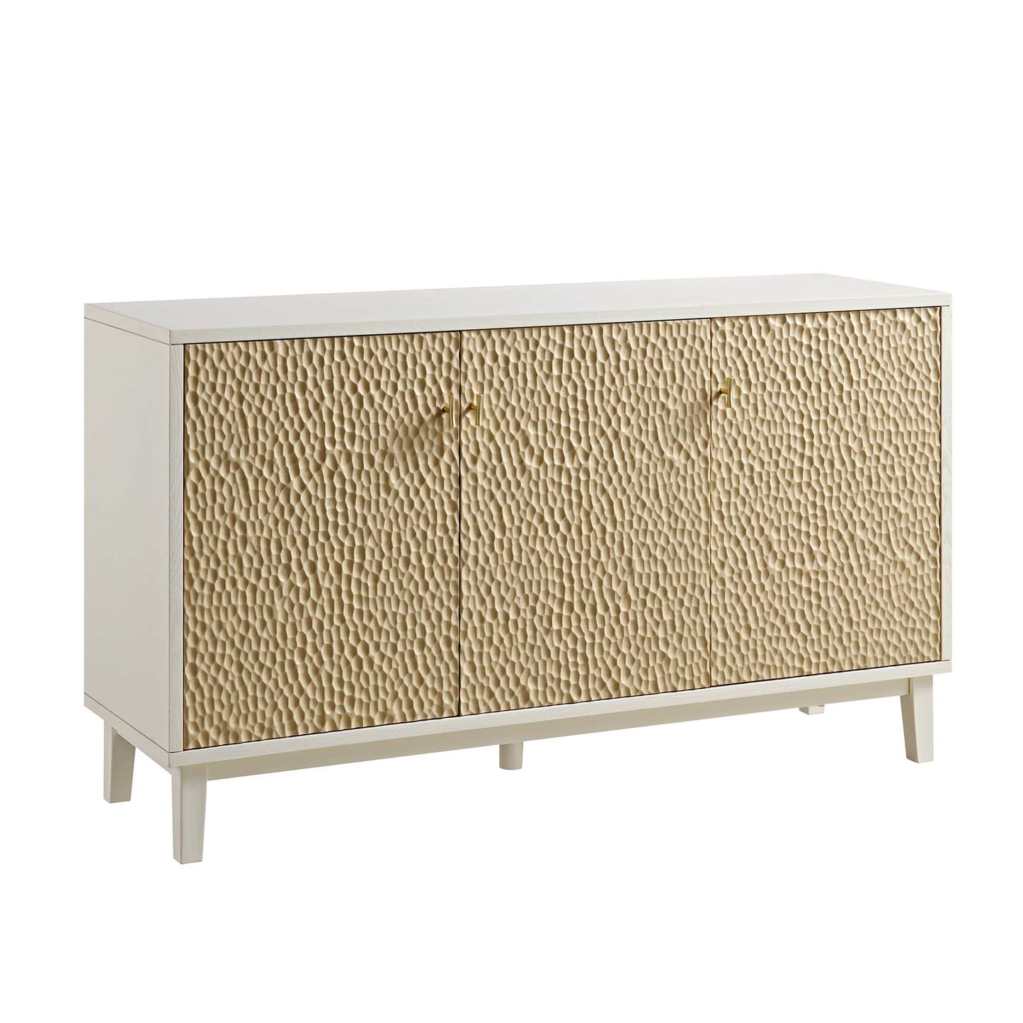 Buffet 3 portes sculpté Bianca Chip, beige sable et ivoire