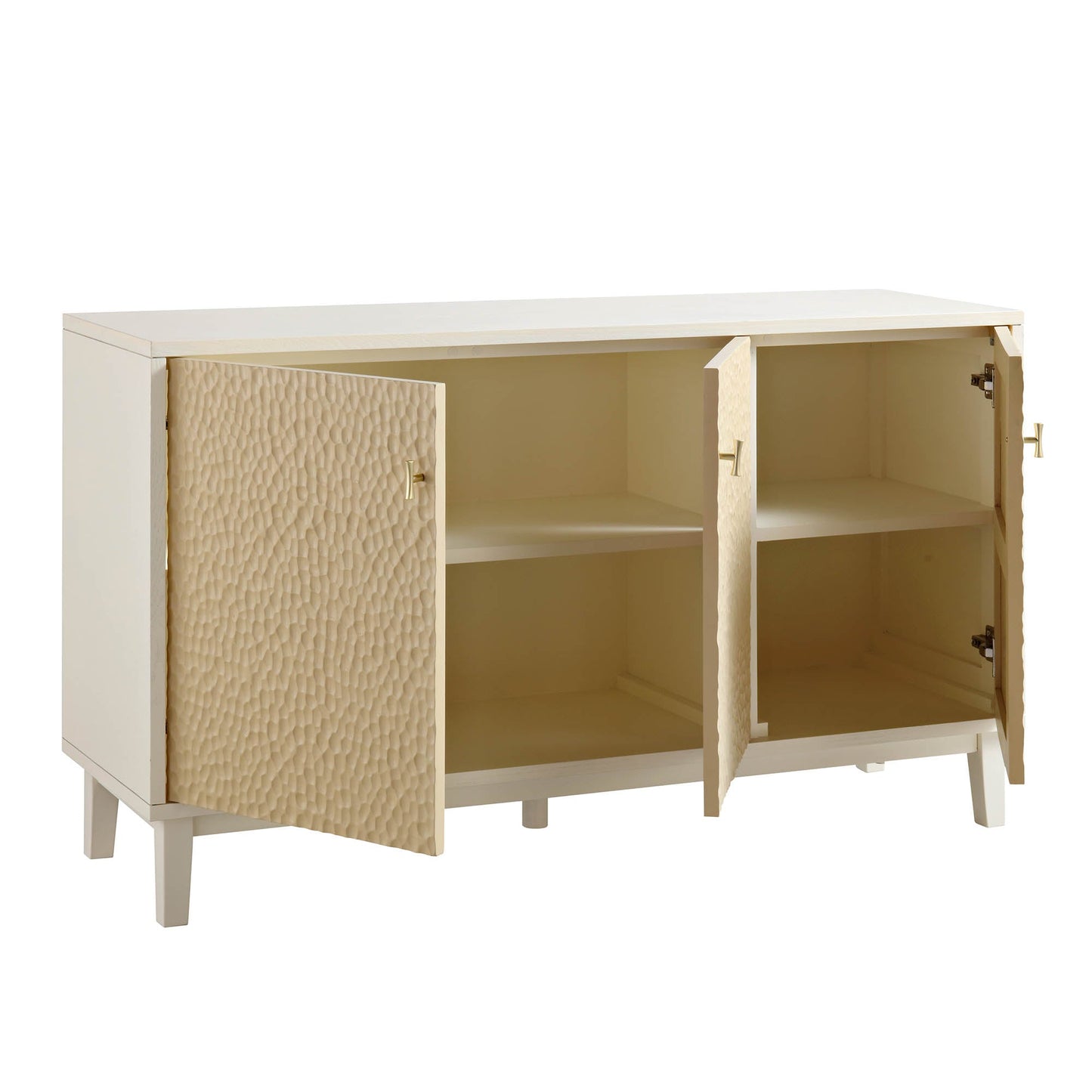 Buffet 3 portes sculpté Bianca Chip, beige sable et ivoire