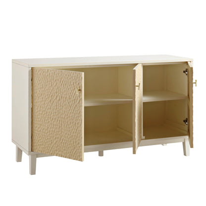 Buffet 3 portes sculpté Bianca Chip, beige sable et ivoire