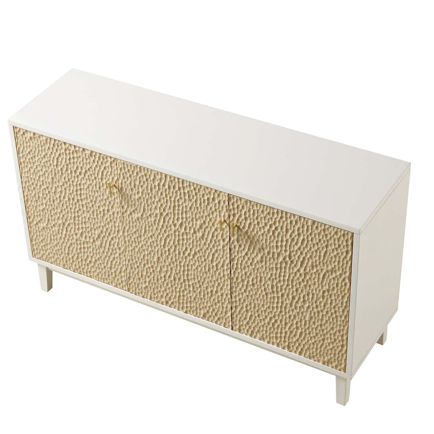 Buffet 3 portes sculpté Bianca Chip, beige sable et ivoire