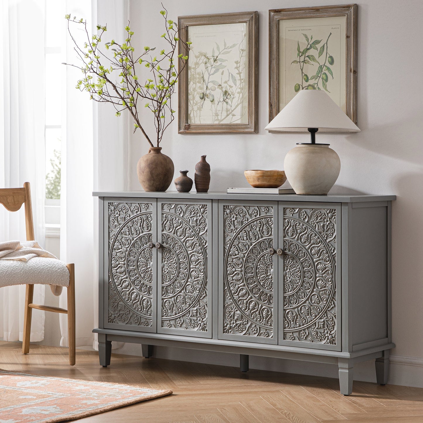 Grand buffet sculpté Chantilly gris moyen
