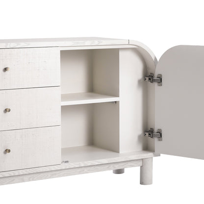 Buffet large à 3 tiroirs Maude, frêne blanc lavé avec raphia