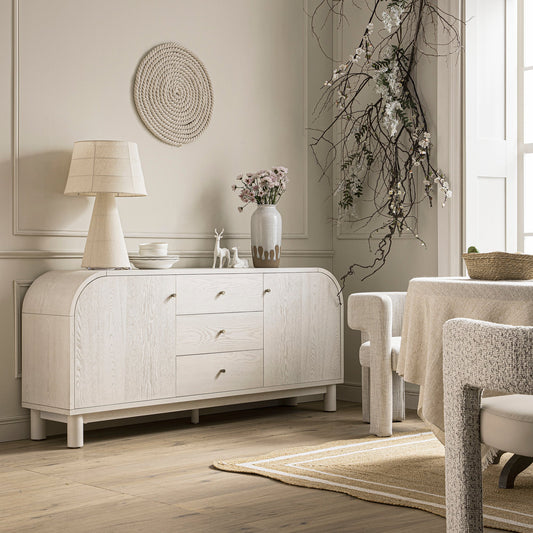 Buffet large à 3 tiroirs Maude, frêne blanc lavé