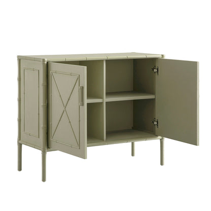Petit buffet Elstowe en imitation bambou, vert sauge