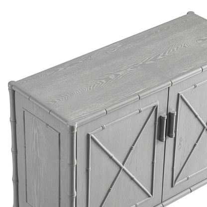 Petit buffet Elstowe en imitation bambou, gris chaud