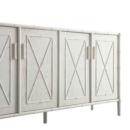 Grand buffet Elstowe en imitation bambou, blanc ombré