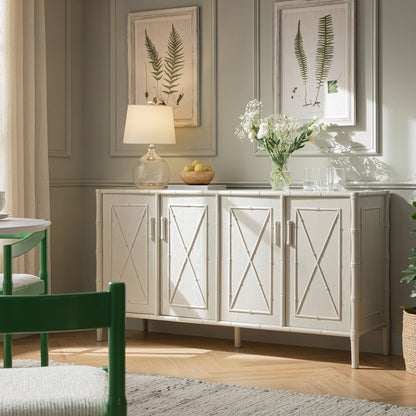 Grand buffet Elstowe en imitation bambou, blanc ombré