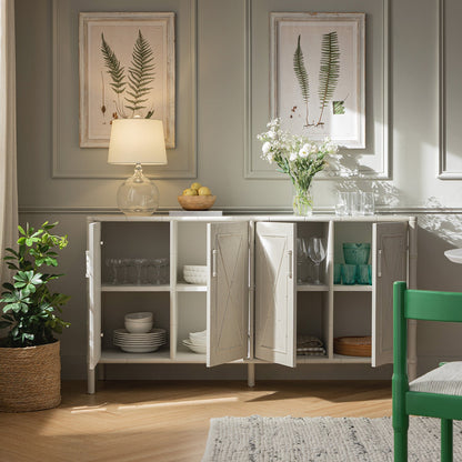 Grand buffet Elstowe en imitation bambou, blanc ombré