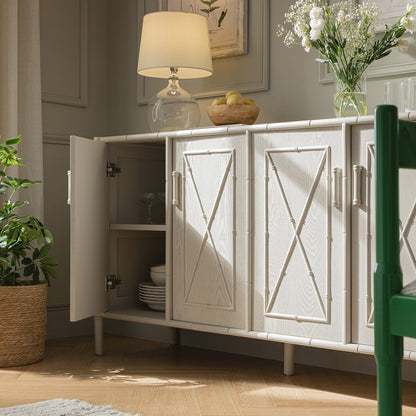 Grand buffet Elstowe en imitation bambou, blanc ombré