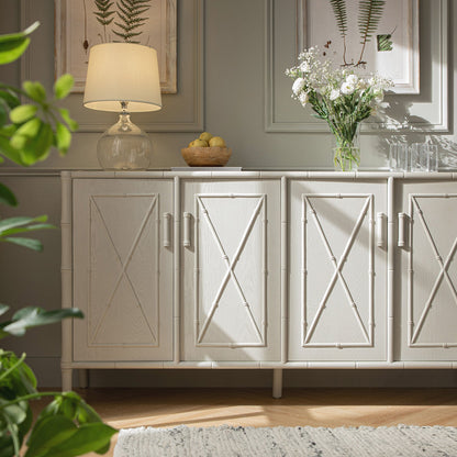 Grand buffet Elstowe en imitation bambou, blanc ombré