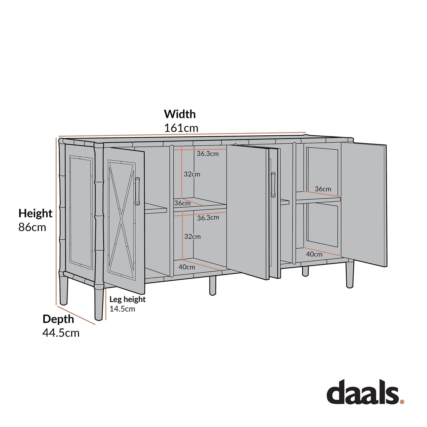 Grand buffet Elstowe en imitation bambou, rose nude