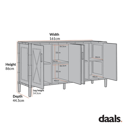 Grand buffet Elstowe en imitation bambou, rose nude