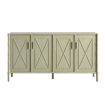 Grand buffet Elstowe en imitation bambou, vert sauge