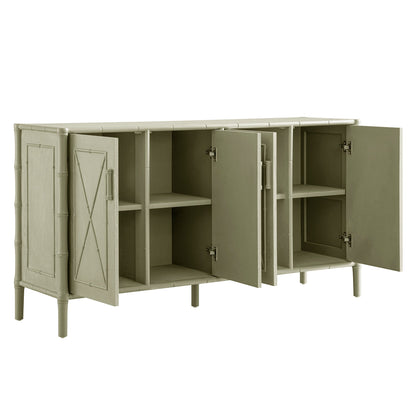 Grand buffet Elstowe en imitation bambou, vert sauge