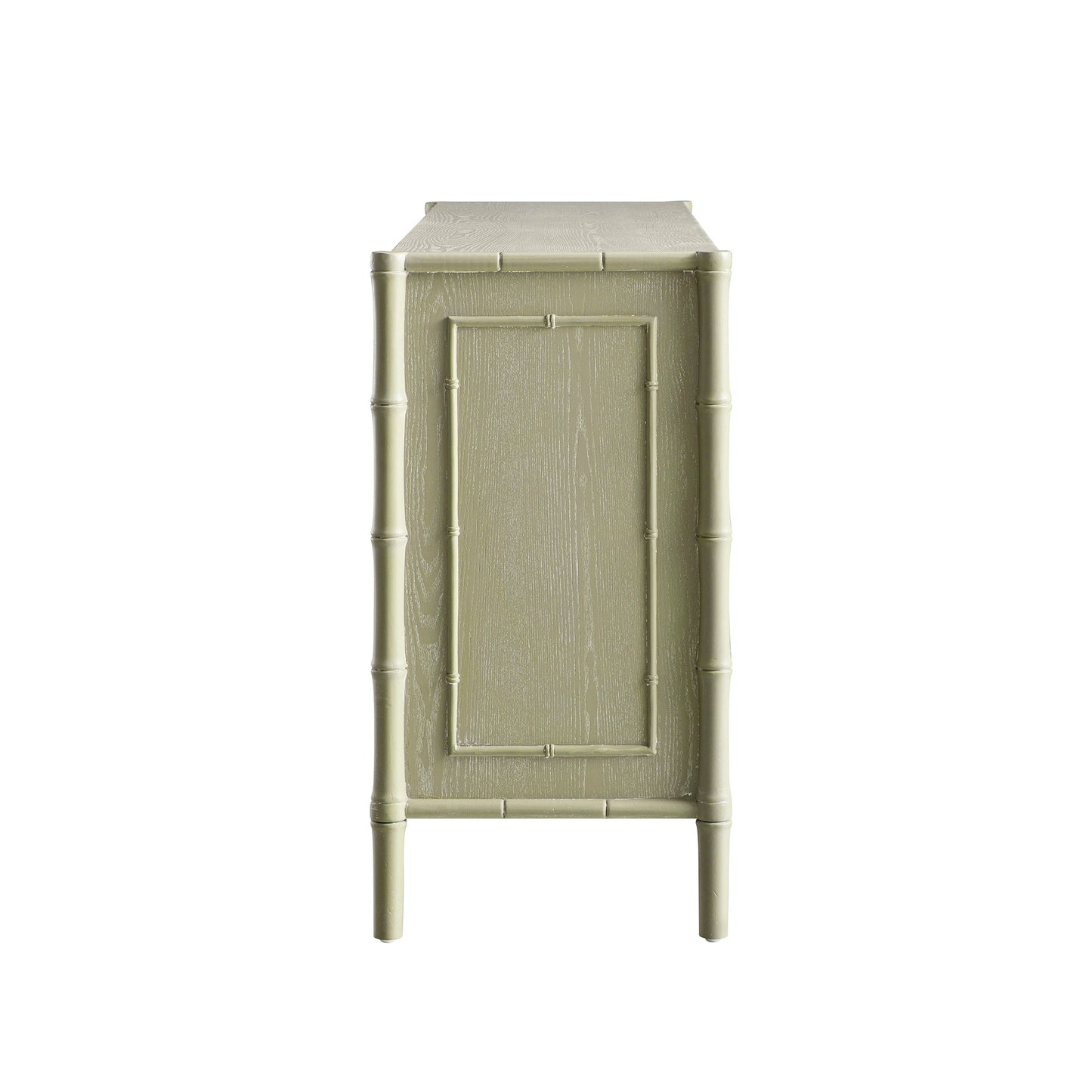 Grand buffet Elstowe en imitation bambou, vert sauge