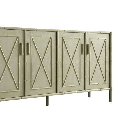 Grand buffet Elstowe en imitation bambou, vert sauge