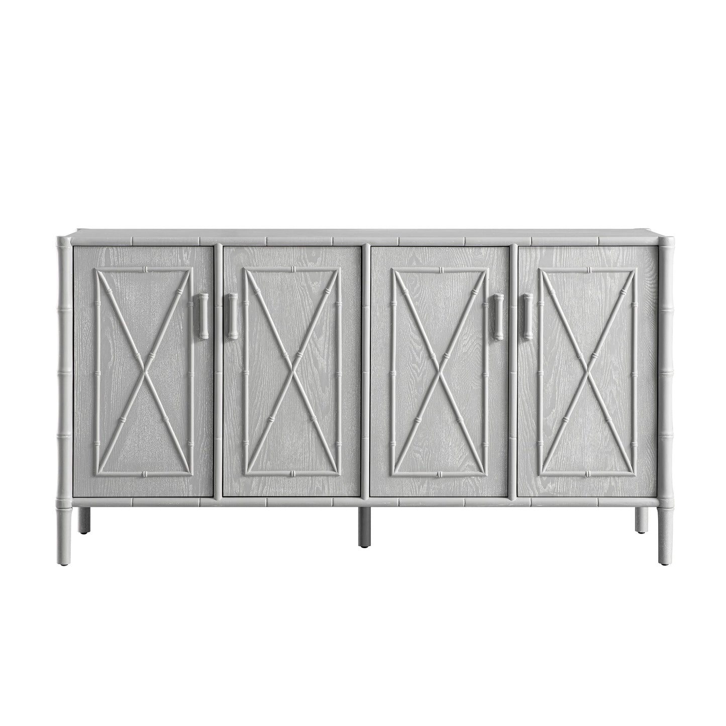 Grand buffet Elstowe en imitation bambou, gris chaud