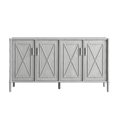 Grand buffet Elstowe en imitation bambou, gris chaud
