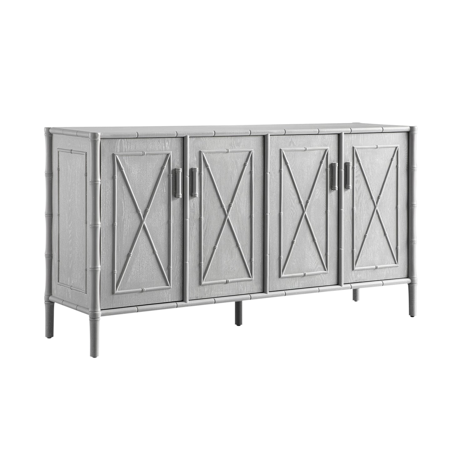 Grand buffet Elstowe en imitation bambou, gris chaud