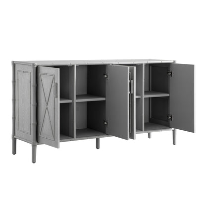 Grand buffet Elstowe en imitation bambou, gris chaud