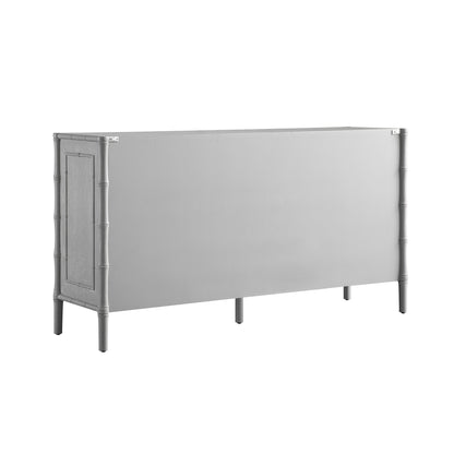 Grand buffet Elstowe en imitation bambou, gris chaud