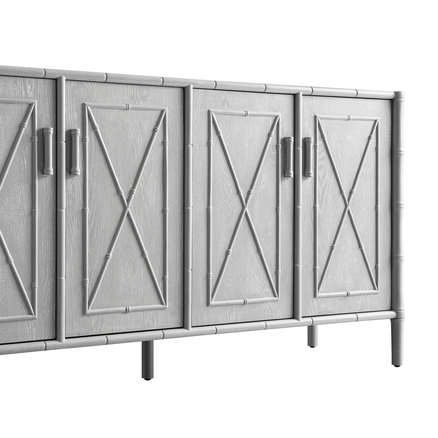 Grand buffet Elstowe en imitation bambou, gris chaud