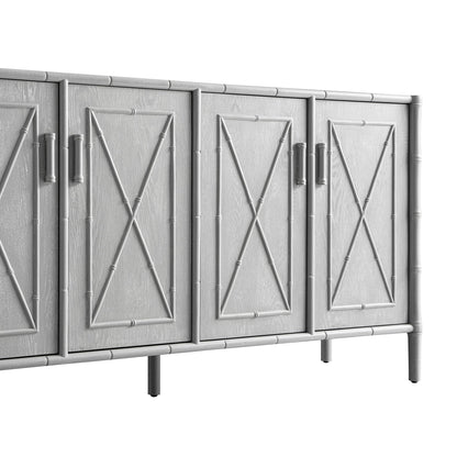 Grand buffet Elstowe en imitation bambou, gris chaud