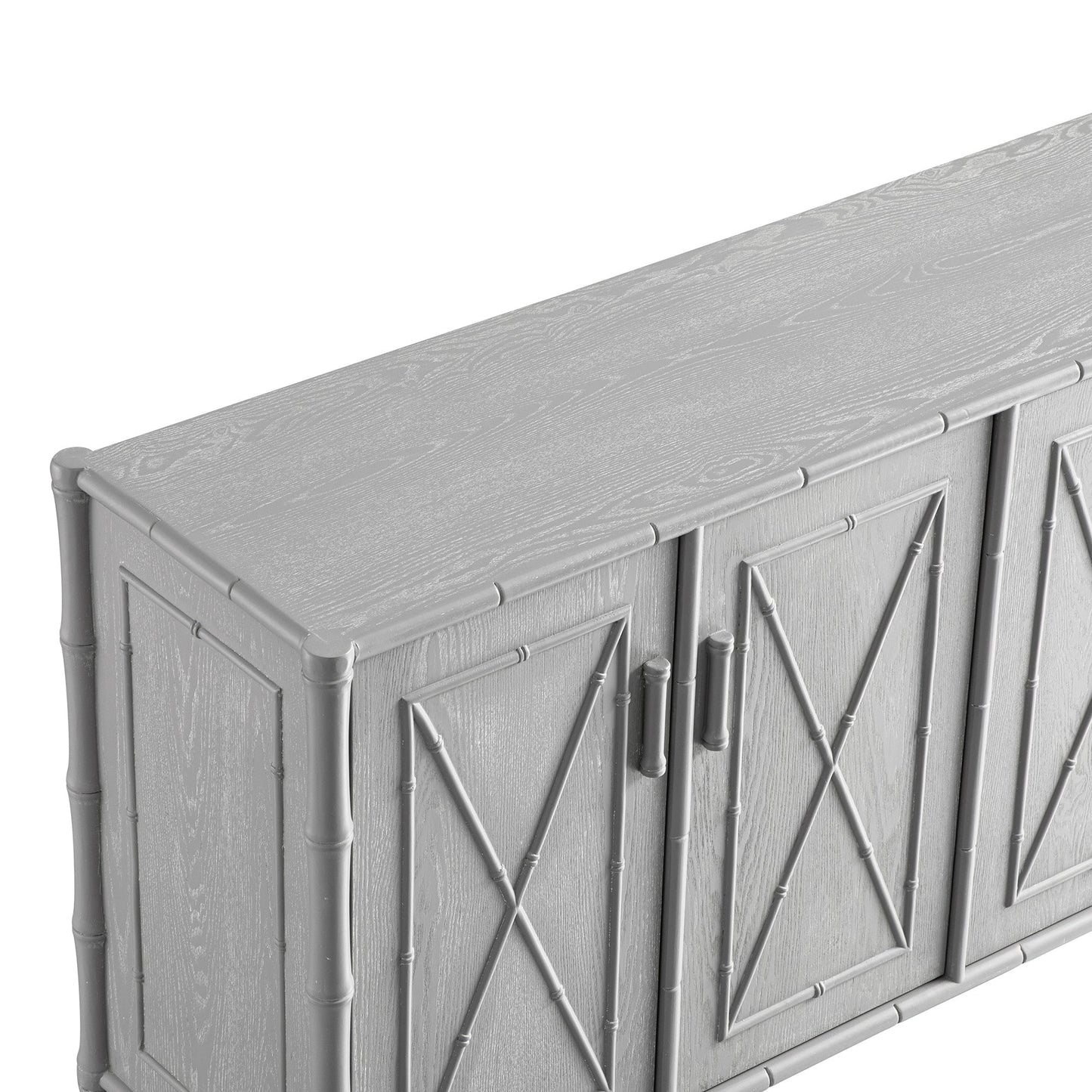 Grand buffet Elstowe en imitation bambou, gris chaud