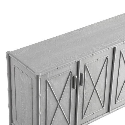 Grand buffet Elstowe en imitation bambou, gris chaud