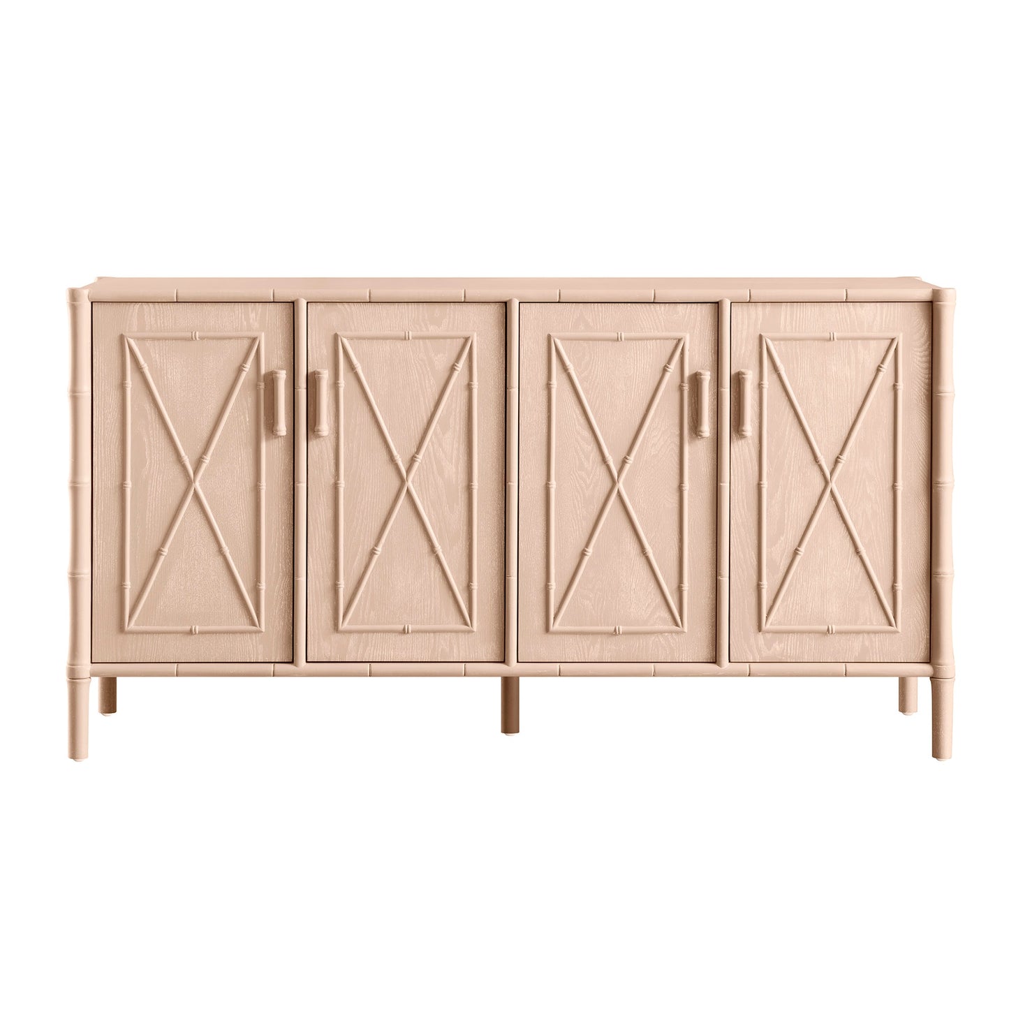 Grand buffet Elstowe en imitation bambou, rose nude