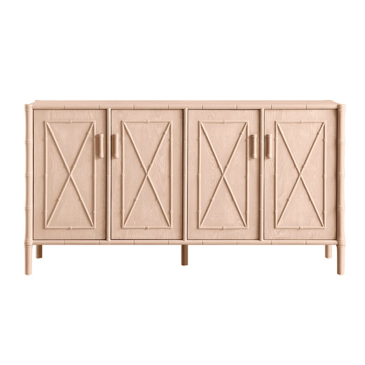 Grand buffet Elstowe en imitation bambou, rose nude